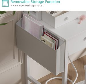 Coiffeuse blanche rustique avec miroir LED et éclairage intégré pour chambre de fille, idéale pour petits espaces - Product Image 4