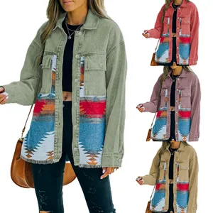 Channel New Style Spring Autumn Vintage Aztec Denim Jean Jackets For Women