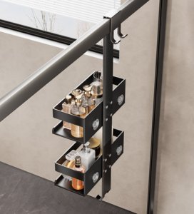 Phong cách mới 304 thép không gỉ treo tường kính màu đen cửa móc áo với móc phòng tắm đôi Tier lưu trữ giá - Product Image 4