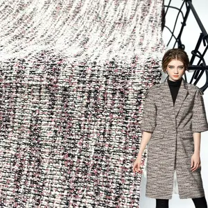 Grosir Kustom Weft Knit Custom Plain Stripe Katun Polyester Benang Dicelup Kain Jacquard Tweed untuk Wanita Gaun