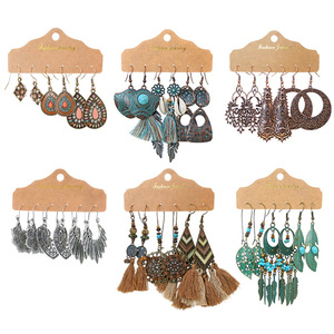 Fashion Jewelry Bohemia <b>Drop</b> Earrings Alloy Antique <b>Bronze</b> Plated Women's Party Dangle Earrings Geometric Pattern Set - Product Image 1