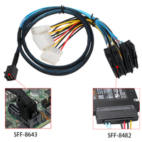 Mini SAS SFF-8643 ke 4 Port SFF-8482 Kabel Ekstensi Data Hard Disk Drive Molex 4PIN Berpelindung Braid Shielded untuk Server Daya