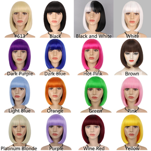 Parrucca da 12 pollici corta dritta <span class=keywords><strong>viola</strong></span> per <span class=keywords><strong>capelli</strong></span> sintetici con frangetta resistente al calore per parrucche per costumi da donna - Product Image 5