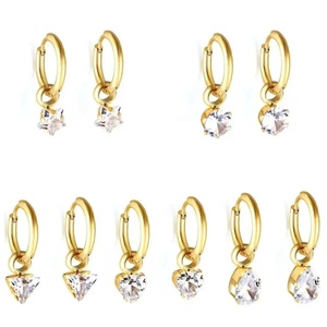 Boucles d'oreilles créoles circulaires pour femmes en acier inoxydable plaqué or 18K, avec zircon et breloques, vente en gros, ensemble de boucles d'oreilles tendance - Product Image 2
