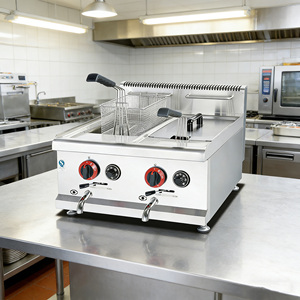 <span class=keywords><strong>Friteuse</strong></span> à <span class=keywords><strong>gaz</strong></span> professionnelle encastrable 14L+14L pour poulet et garri, à air chaud - Product Image 3
