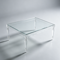 Table basse en verre trempé transparent avec cadre en acrylique, design rectangulaire transparent, décorative, gain de place, moderne, minimaliste, pour salon
