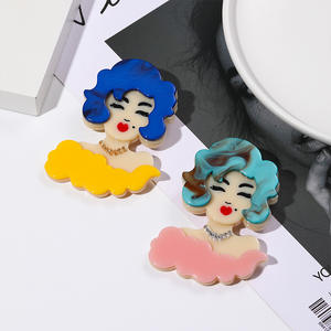 เข็มกลัดอะคริลิคแฟชั่นแบบเฉพาะกลุ่มแนวยุโรปอเมริกันแบบศิลปะแอบสแตรกต์รูปการ์ตูนน่ารักพร้อมเครื่องประดับโลหะผสมมอนโรสำหรับงานแต่งงาน - Product Image 3