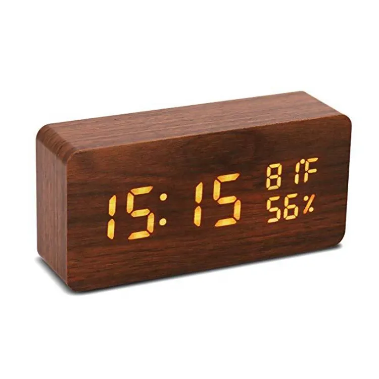 Bureaublad Tafel Alarmklokken Led Alarm Houten Digitale Stand Klok Met Temperatuurweergave