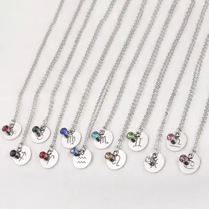 สิบสองกลุ่มดาว Charms Lucky Birthstone จี้สร้อยคอแฟชั่นเครื่องประดับสแตนเลสสร้อยคอสําหรับผู้ชายผู้หญิง