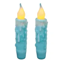 Real Wax Hand Dipped Battery Operated LED Timer Taper Candles Country Primitive Flameless Lights Decor, 4-3/4 Inch, Teal