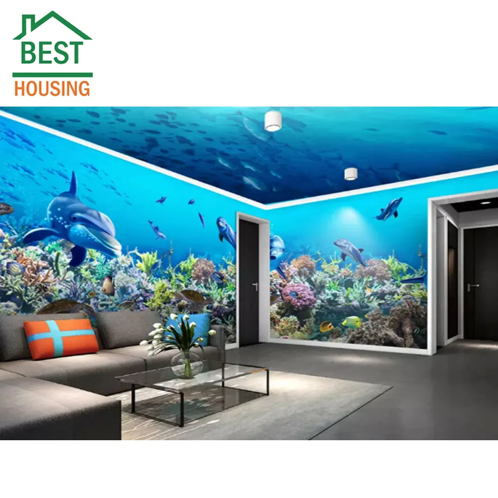 Ocean Blue Sea Tiles Customized 3d Decorative Waterproof Ceramic Bathroom Wall Tiles With Dolphin