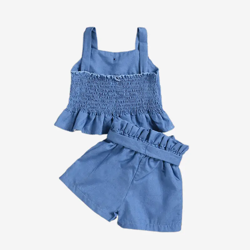Conjunto de ropa de diseño para bebé, chaleco antideslizante con volantes y pantalones con cordones, conjunto de ropa informal para niña