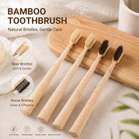 Sans Plastique Poils Sanglier Éco Logo Personnalisé Grossiste Bois Biodégradable Poil Naturel Brosse À Dents Bambou