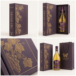 Professional Custom Purple Book Style <strong>Wine</strong> Gift Box Gold Foil Grapevine Hinged Insert Moscato White Bottle Packaging Master - Product Image 2