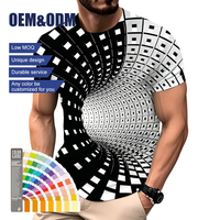 T-shirt décontracté respirant à manches courtes en polyester pour homme avec impression 3D effet vortex optique, idéal pour la mode urbaine et le quotidien