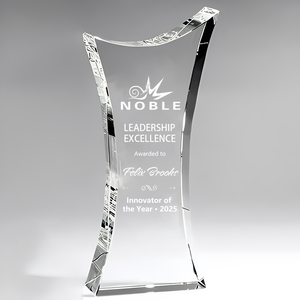 Fábrica al por mayor claro en blanco cristal Premio fabricante personalizar cristal trofeo Gemini cristal trofeo con swooping superior - Product Image 1