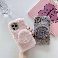 Fourrure Fluffy Fourrure Maquillage Miroir Housse de Téléphone pour Iphone 11 12 13 14 15 16 Pro Max Carcasas Para Celulares