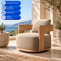 Fauteuil pivotant d'extérieur moderne en bois massif avec coussin, chaise d'appoint pour villa et balcon