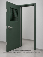Porte acoustique insonorisée en acier, porte coupe-feu verte en métal creux avec persiennes et bande d'étanchéité large à compression
