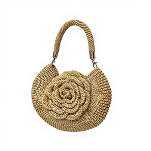 Sac à main élégant en lin tissé à la main, motif floral pastoral, style pique-nique, décontracté, simple, pour l'été, petit format, pour pièces de monnaie et rouge à lèvres, Tanjing - Product Image 1