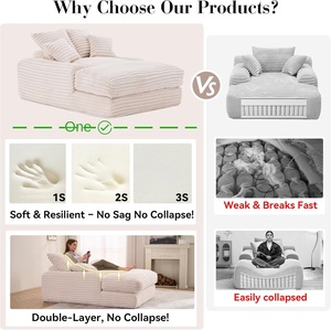 Thiết kế hiện đại quá khổ <span class=keywords><strong>Chaise</strong></span> phòng chờ ghế ấm cúng nhung ngủ sofa giường với 4 gối mật độ cao bọt đám mây đậu đầy - Product Image 4