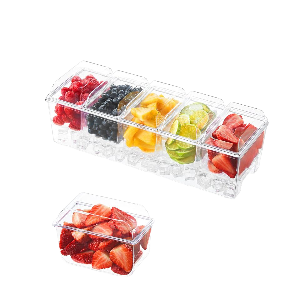 Server Refrigerato Per Condimenti BLIVORRA Con 5 Contenitori Rimovibili - Vassoio Portata, Cucchiai E Forchette Incluse, Per Taco, Bar, Insalate, Buffet, Ghiaccio - 2