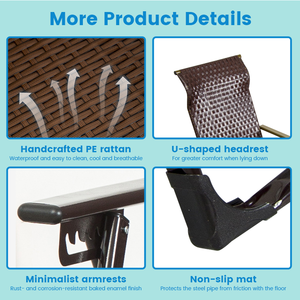 كرسي شاطئ قابل للطي من الروطان بتصميم عصري قابل للتعديل، سرير شمسي خارجي للشاطئ أو حمام السباحة أو الحديقة أو الفناء أو للاستخدام الفندقي - Product Image 5