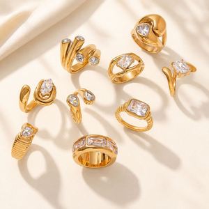 18K PVD Gold <b>Plate</b> Stainless Steel <b>Rings</b> Trendy Waterproof Delicate Zircon Adjustable <b>Ring</b> - Product Image 2