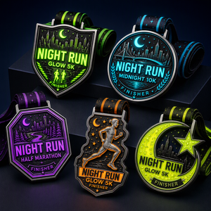Premium Custom Glow In Dark Zinc Alloy <b>Medal</b> Irregular Shape Metal Night Run Finisher Medallion For <b>Sports</b> Race Events - Product Image 1