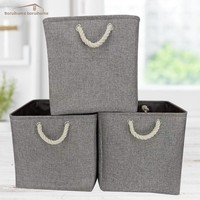 Grand panier à linge domestique, bac de rangement en lin, boîte de rangement de grande capacité en forme de cube, style moderne et minimaliste avec poignée