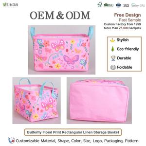 Cesta de Almacenamiento de Algodón y Lino con Diseño de Mariposa Rosa, Rectangular, Plegable, con Asas, para Cuarto de Niñas, Regalo para Baby Shower - Product Image 2