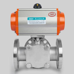 Válvula de bola de brida neumática manual de acero inoxidable Dongqi Q644F-16P, tipo L/T de tres vías para conmutación de desvío de agua - Product Image 1