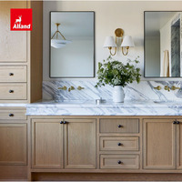 Set Kabinet Vanity Kamar Mandi Gaya Shaker Modern Mewah dari Kayu Oak Solid dengan Wastafel Ganda, Kabinet Vanity Kamar Mandi dari MDF dengan Motif Kayu