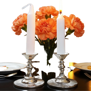 Silver <b>Candlestick</b> Holder Set for Wedding Home Decoration Durable Metal Candle Holders with <b>White</b> Candles and Flowers Background - Product Image 1