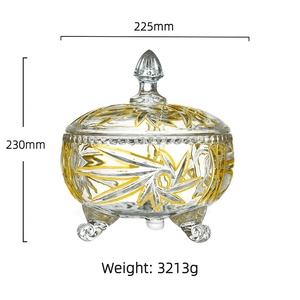 Boîte <span class=keywords><strong>à</strong></span> bonbons en verre sur pied Gold Line, motif <span class=keywords><strong>moulin</strong></span> <span class=keywords><strong>à</strong></span> <span class=keywords><strong>vent</strong></span> et fleurs, capacité 250 ml, bol <span class=keywords><strong>à</strong></span> fruits, couvercle de rangement, styles pour mariages, restaurants - Product Image 3