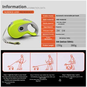 Guinzaglio Retrattile per Cani con Corda in Plastica ABS e Nylon da 3/5/8m, Dispositivo di Trazione Telescopico Riflettente per Passeggiate - Product Image 3