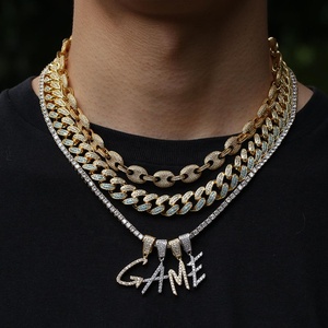 Collana <span class=keywords><strong>con</strong></span> <span class=keywords><strong>Ciondolo</strong></span> Lettera Personalizzata in Oro 18k Stile Hip Hop, <span class=keywords><strong>con</strong></span> Zirconi Bling, Gioielli da Rapper per Uomo e Donna - Product Image 2