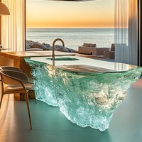 Comptoir de bar lumineux en résine transparente de luxe léger, style cristal, table de réception haut de gamme pour restaurant Alien