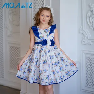 MQATZ Hellblaue Blumen fliegende Ärmel Bogen Knoten Kleid Kinder Geburtstags feier Festival Feier Kostüm Dress Up