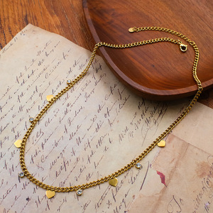 French Style Heart Zircon Titanium Steel Clavicle Chain Necklace For Women Everyday Wear Gold Color - Product Image 1