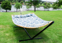 Hamac double avec support métallique, barre de maintien en bois dur à impression personnalisée, ensemble de hamac pour patio extérieur et jardin