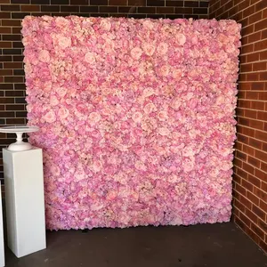 40cm x 60cm Dekorative Blumen 3D Silk Floral Gefälschte Rose Roll-Up Künstliche Blumen Wand Panel Rosa Hochzeit hintergrund Decor