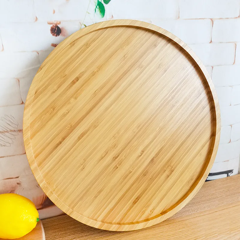 Круглый сервировочный поднос, деревянный бамбуковый круглый поднос для журнального столика, еды, оттоманки