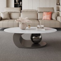 Table basse moderne minimaliste en pierre frittée blanche avec support en acier inoxydable pour salon