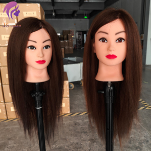 Maniquí de corte de práctica de peluquero de estilo recto de <span class=keywords><strong>pelo</strong></span> Real, muñeca de entrenamiento de peluquería, aplicación de enseñanza, función de <span class=keywords><strong>modelador</strong></span> - Product Image 1