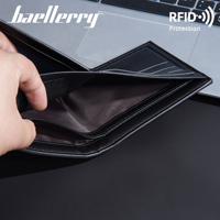 Baellerry dompet klasik pria kulit PU dompet pendek baru pengait ritsleting koin saku kecil RFID pria dompet kartu pemegang Carteira