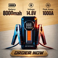 Démarreur de voiture et gonfleur de pneus 1000A de crête 150 PSI 8000 mAh Pompe à air portable sans fil avec lumière LED