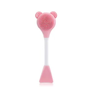 Cute Looking Double-Headed Silicone Cat Ears Face Wash And Smear Mask Brush Plastic Handle Nylon Bristles With High Heat Brush