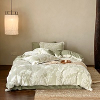 Set Sprei Kasur Motif Daun Ginkgo Tema Botani Jacquard Burnout Bulu Kelinci Imitasi untuk Musim Dingin