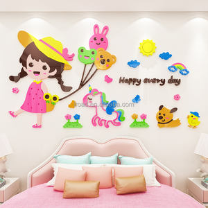 Happy Girl Pony Balloon Wall Sticker 3D acrilico impermeabile Wall Sticker bambini camera da letto soggiorno decorazione della casa carta da parati - Product Image 2